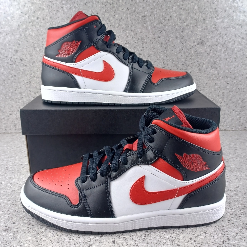 Nike Air Jordan 1 Mid Red/Black/White Sneakers - Men's Size 8 Shoes